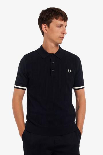 Black Fred Perry Tipping Texture Knitted Men's Shirts | PH 1542ILHS